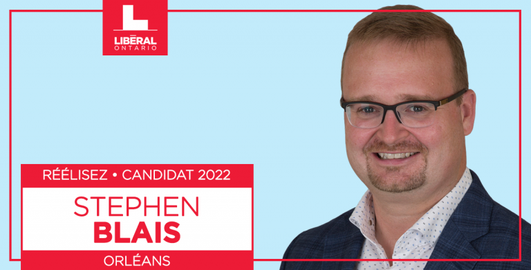 Le Parti libéral de l&rsquo;Ontario nomme le député actuel, Stephen Blais, comme candidat pour Orléans en 2022