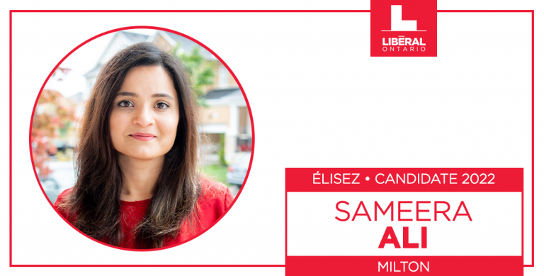 Les libéraux de Milton désignent Sameera Ali comme candidat du Parti libéral de l&rsquo;Ontario pour 2022