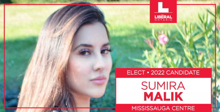 Liberals in Mississauga Centre Nominate Sumira Malik as 2022 Ontario Liberal Party Candidate