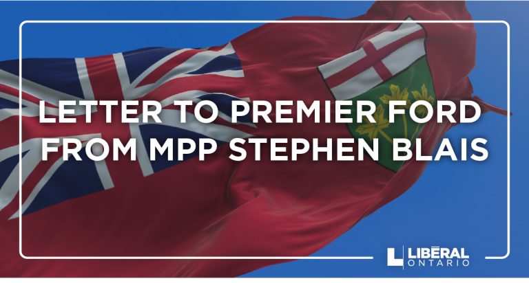 Letter to Premier Ford from MPP Stephen Blais
