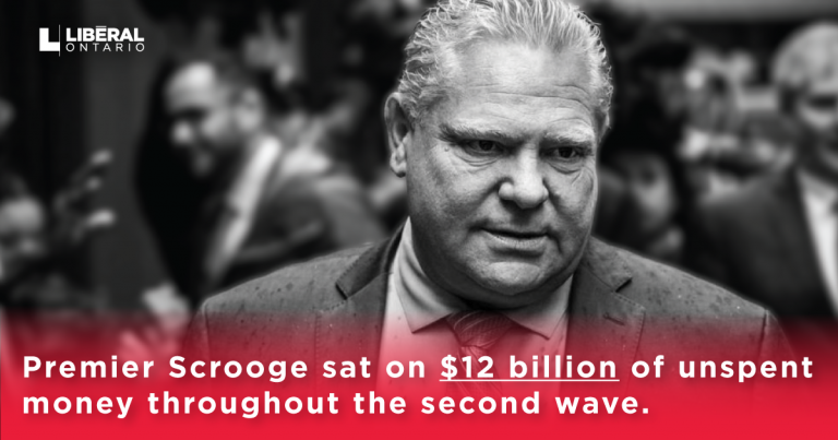 Premier Scrooge Hordes Billions While Ontarians Suffer