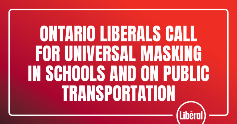 Ontario Liberals Call for Universal Masking in Schools and on Public Transportation