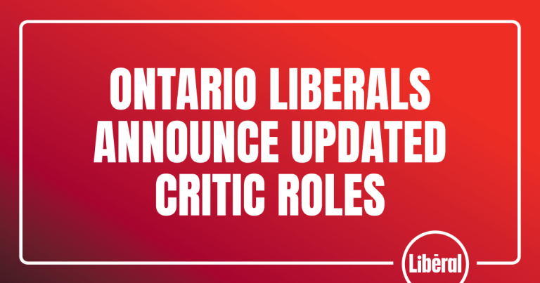 Ontario Liberals Announce Updated Critic Roles