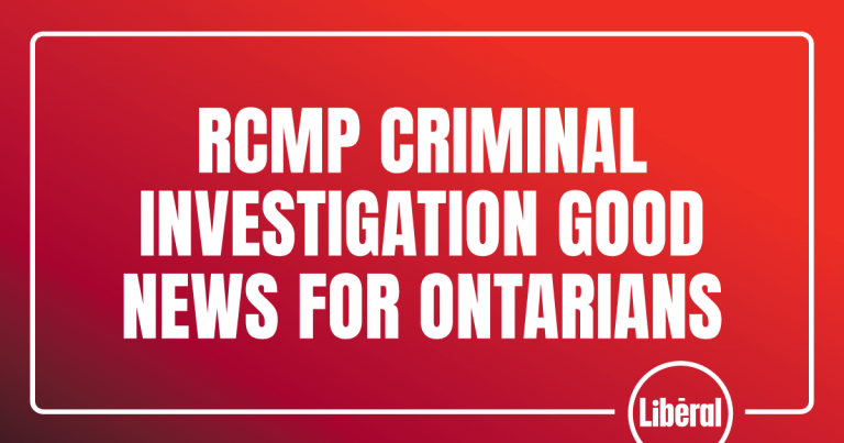 RCMP Criminal Investigation Good News for Ontarians: MPP Fraser